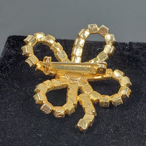 Vintage 4 Leaf Clover Shamrock Gold Tone with/ Light Pink Rhinestone Brooch - Picture 11 of 13